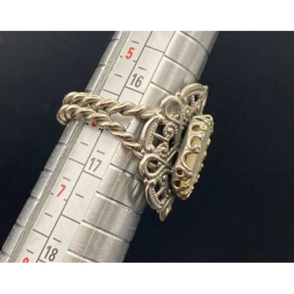 Vintage Signed Western Germany Ring MOP Filigree Silver Tone Adjustable LOOK - Picture 13 of 13